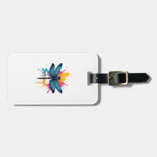 Artistic Colourful Pop Art painted Dragonfly Luggage Tag