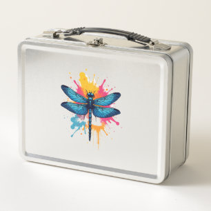 Artistic Colourful Pop Art painted Dragonfly Metal Lunch Box