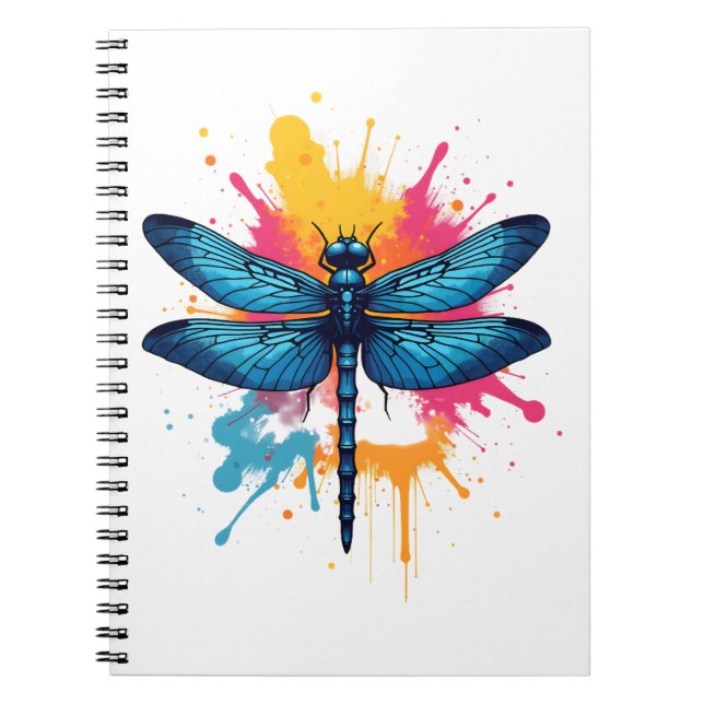 Artistic Colourful Pop Art painted Dragonfly Notebook (Front)
