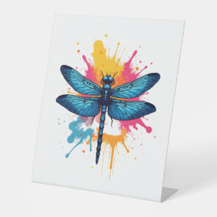 Artistic Colourful Pop Art painted Dragonfly Pedestal Sign