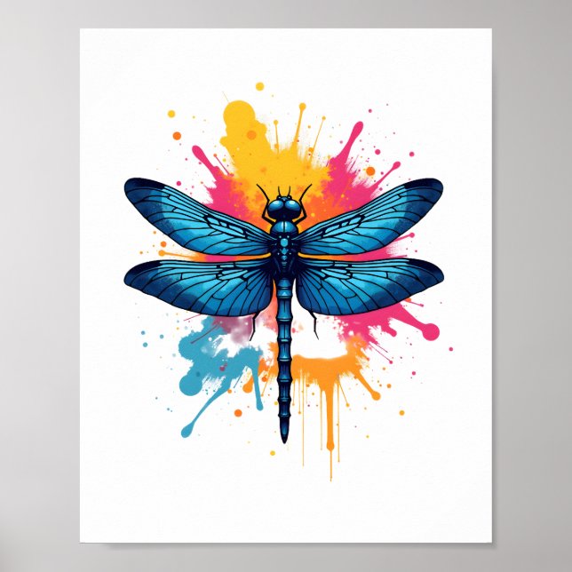 Artistic Colourful Pop Art painted Dragonfly Poster (Front)