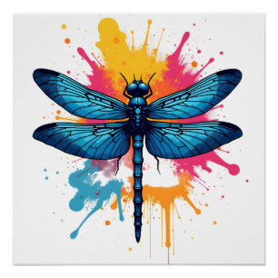 Artistic Colourful Pop Art painted Dragonfly Poster