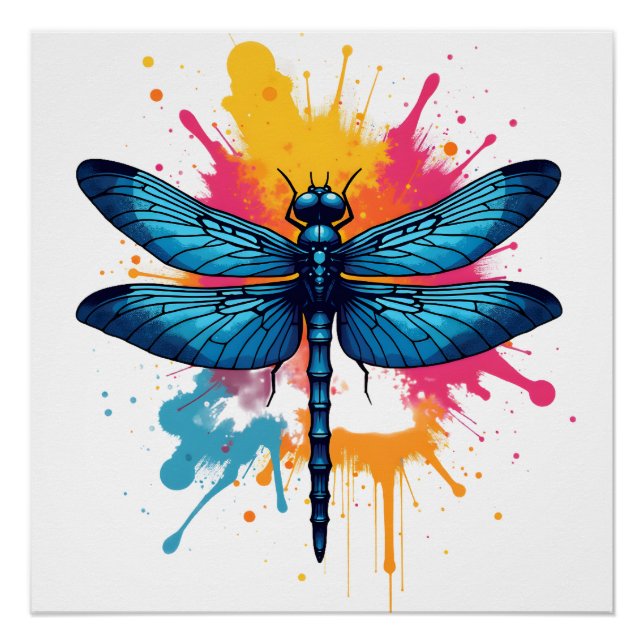 Artistic Colourful Pop Art painted Dragonfly Poster (Front)