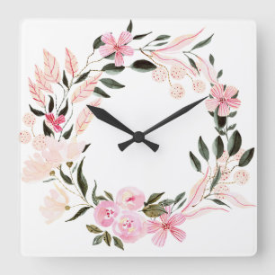 Artistic colourful wall clock pink floral