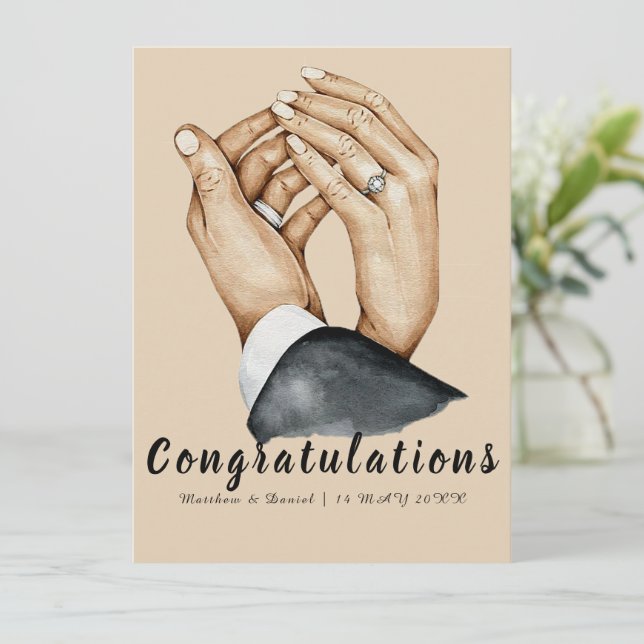 Artistic Couple Holding Hands, Newly Engaged Gift  Card (Standing Front)
