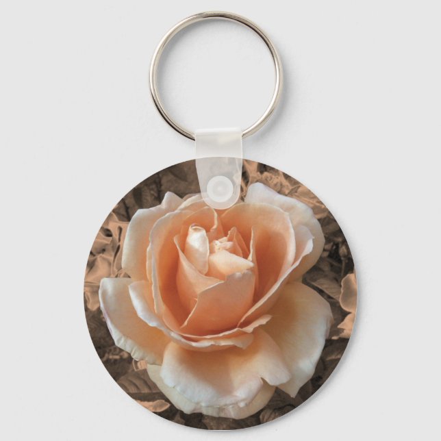 Artistic Cream Orange Rose Photo Key Ring (Front)