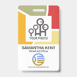 Artistic Curvature Borders Employee Photo Template ID Badge