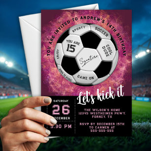 Artistic Custom Text on  Soccer Ball  Birthday  Invitation