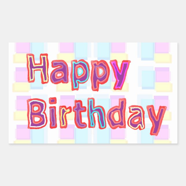 Artistic Decorative HAPPY BIRTHDAY Script Rectangular Sticker (Front)