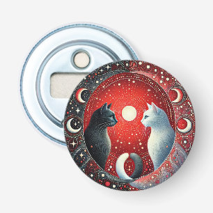Artistic Depiction of Yin and Yang Cats Bottle Opener