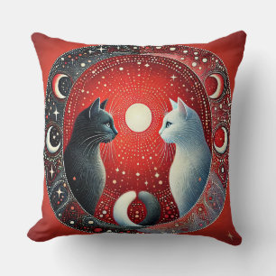Artistic Depiction of Yin and Yang Cats Cushion