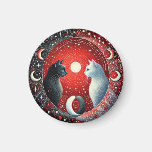 Artistic Depiction of Yin and Yang Cats Magnet