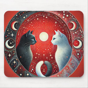 Artistic Depiction of Yin and Yang Cats Mouse Pad