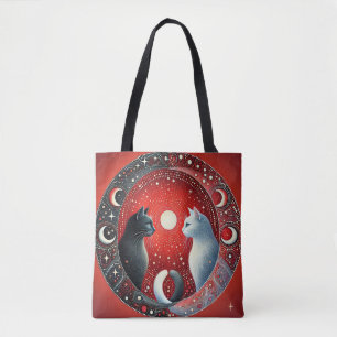 Artistic Depiction of Yin and Yang Cats Tote Bag