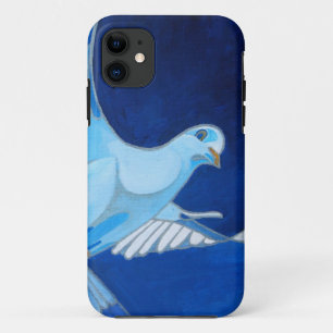 Artistic Dove Outline Art In Cerulean Blue iPhone 11 Case