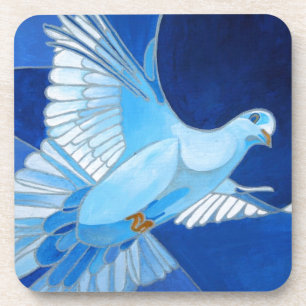 Artistic Dove Outline Art In Cerulean Blue Coaster