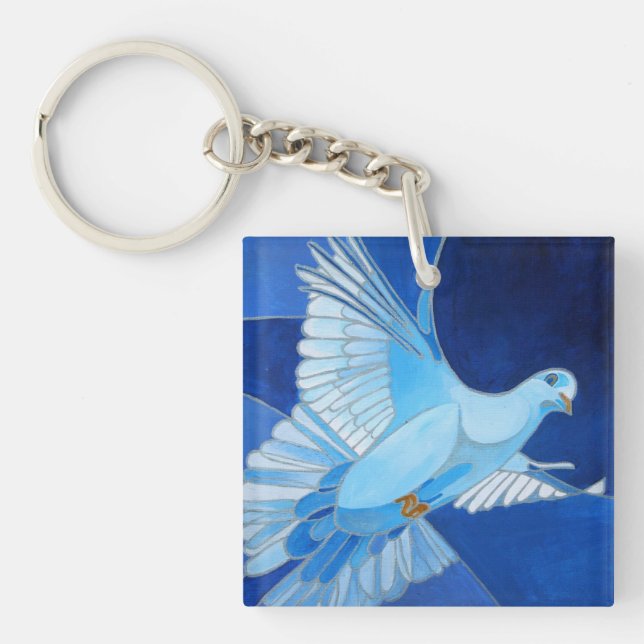 Artistic Dove Outline Art In Cerulean Blue Key Ring (Front)