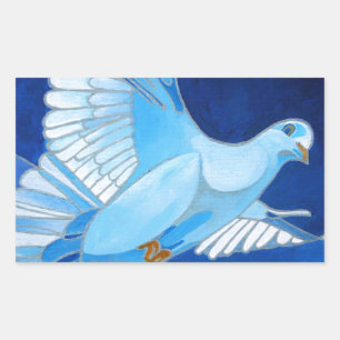Artistic Dove Outline Art In Cerulean Blue Rectangular Sticker