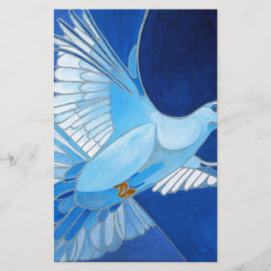 Artistic Dove Outline Art In Cerulean Blue Stationery