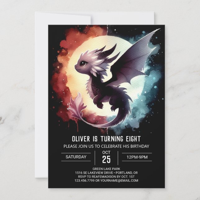 Artistic Dragon Birthday Printable Invitation (Front)