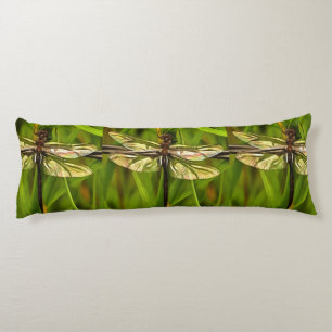 Artistic Dragonfly In Brown And Yellow On Green Body Cushion