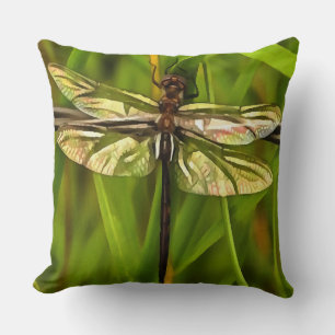 Artistic Dragonfly In Brown And Yellow On Green Cushion