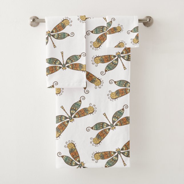 Artistic Dragonfly Pattern Bath Towel Set (Insitu)