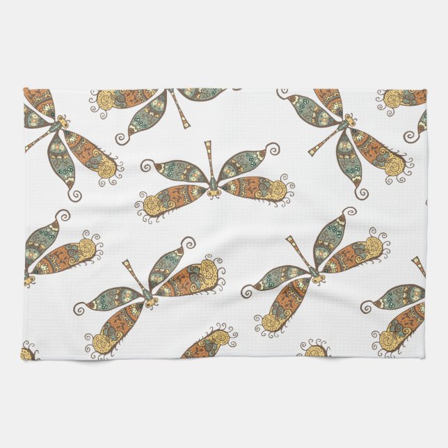 Artistic Dragonfly Pattern Tea Towel (Horizontal)