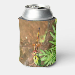 Artistic Dragonfly Resting On A Flower Head Can Cooler