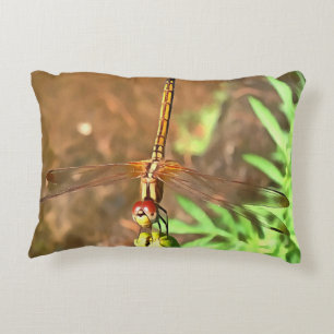 Artistic Dragonfly Resting On A Flower Head Decorative Cushion
