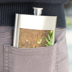 Artistic Dragonfly Resting On A Flower Head Hip Flask