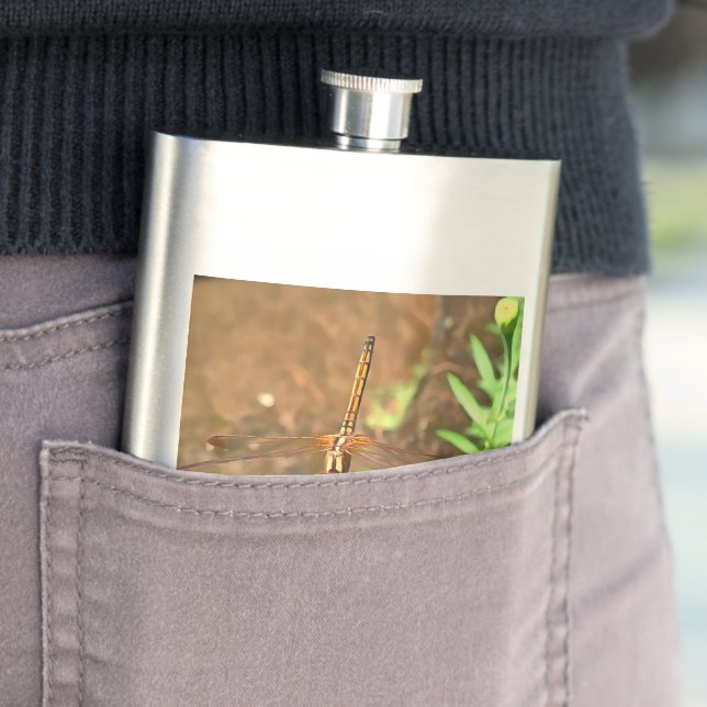 Artistic Dragonfly Resting On A Flower Head Hip Flask (In Situ)