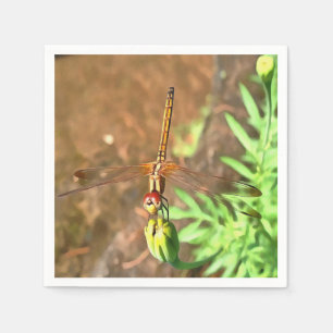 Artistic Dragonfly Resting On A Flower Head Napkin
