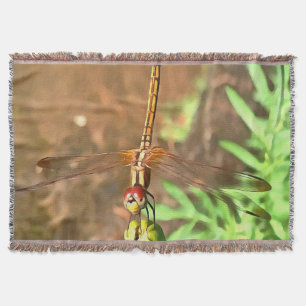 Artistic Dragonfly Resting On A Flower Head Throw Blanket