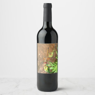 Artistic Dragonfly Resting On A Flower Head Wine Label