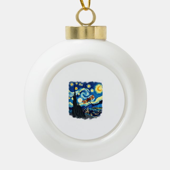 Artistic Dragonfly Shirt Starry Night Dragonfly Ceramic Ball Christmas Ornament (Front)