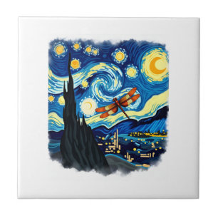 Artistic Dragonfly Shirt Van Gogh Starry Night Dra Ceramic Tile