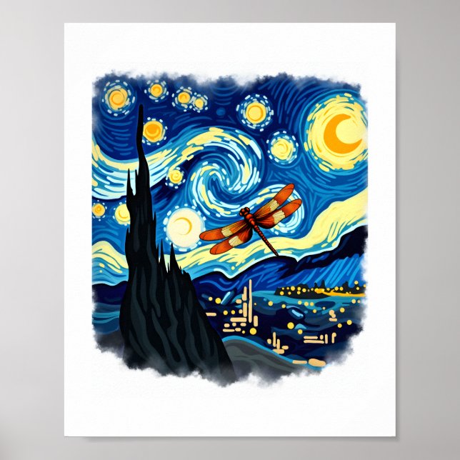 Artistic Dragonfly Shirt Van Gogh Starry Night Dra Poster (Front)
