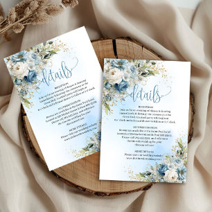 Artistic Dusty Blue Floral Wedding details card