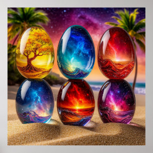 Artistic Eggs with Cosmic Themes Poster