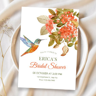 Artistic elegant bird berries bridal shower invitation