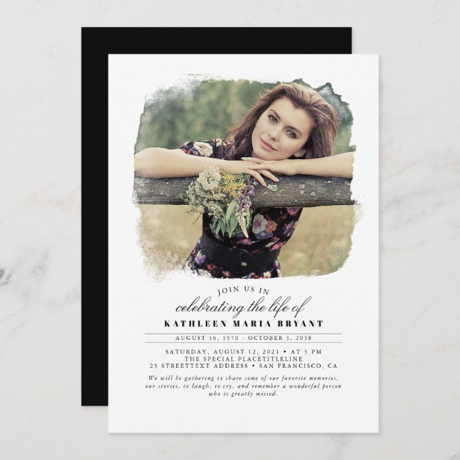 Artistic Elegant Celebration of Life Funeral Photo Invitation (Front/Back)