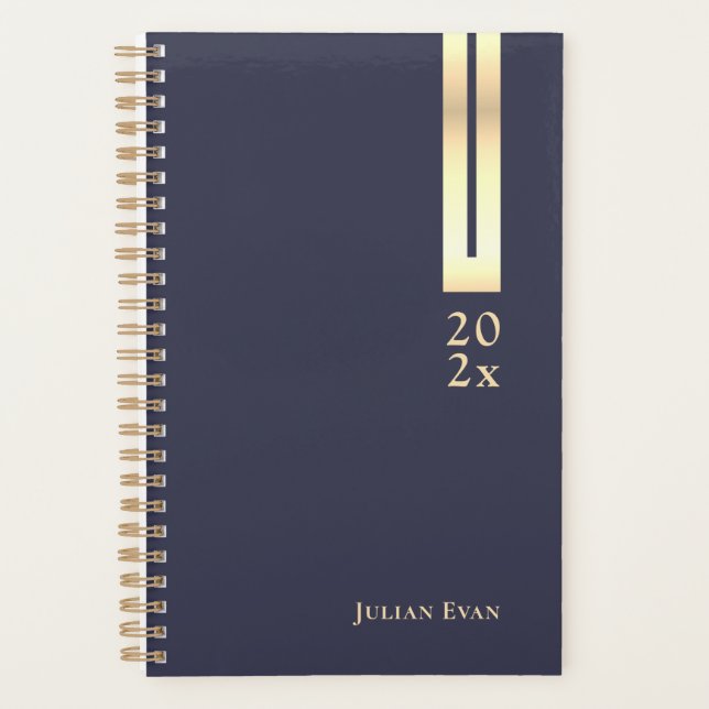 Artistic Elegant Detail Navy Blue & Gold Non Dated Planner (Front)