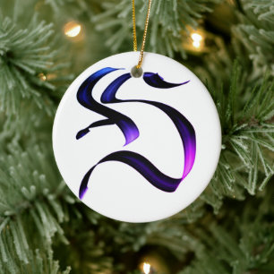 Artistic Elegant Monogram Calligraphy Letter "S.” Ceramic Ornament