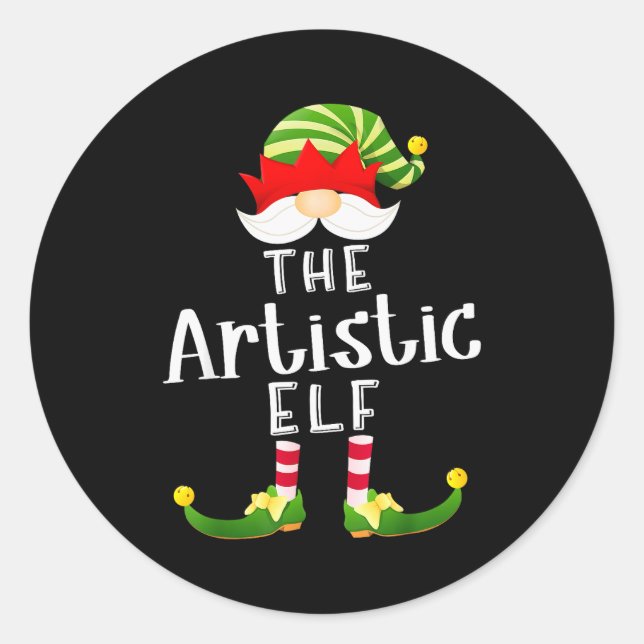 Artistic Elf Group Christmas Funny Pajama Party  Classic Round Sticker (Front)
