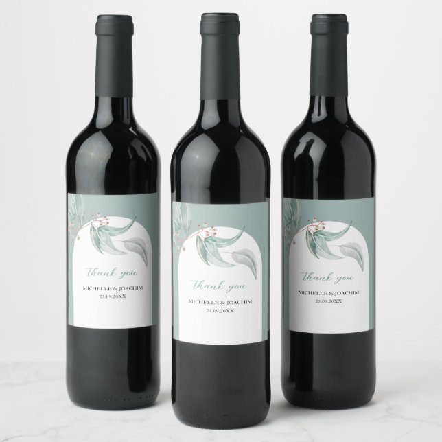 Artistic Exotic Eucalyptus Floral Watercolor Wine Label (Bottles)