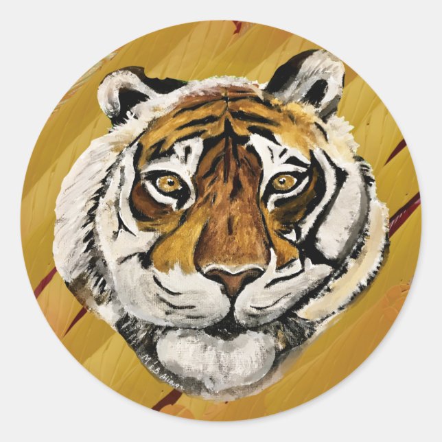 Artistic Face of Tiger Painting  Classic Round Sticker (Front)