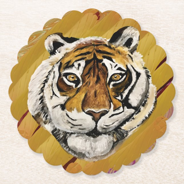 Artistic Face of Tiger Painting  Paper Coaster (Front)