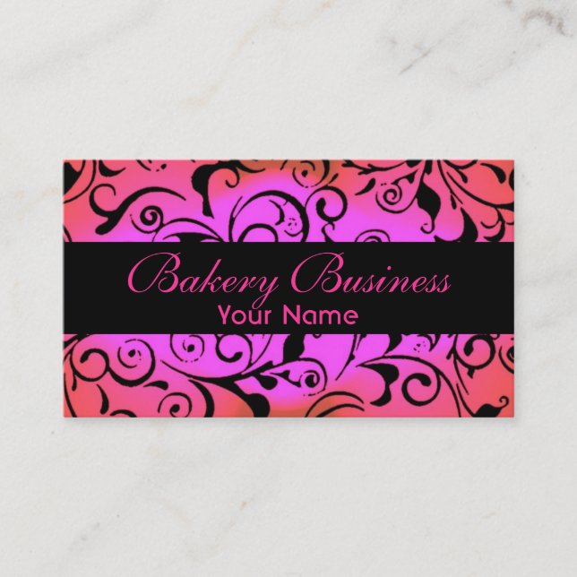 Artistic fade pink damask bakery cards (Front)