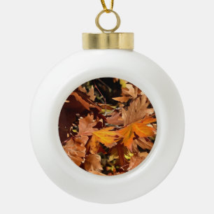 Artistic Fall Leaves In Autumn Sunshine Ceramic Ball Christmas Ornament